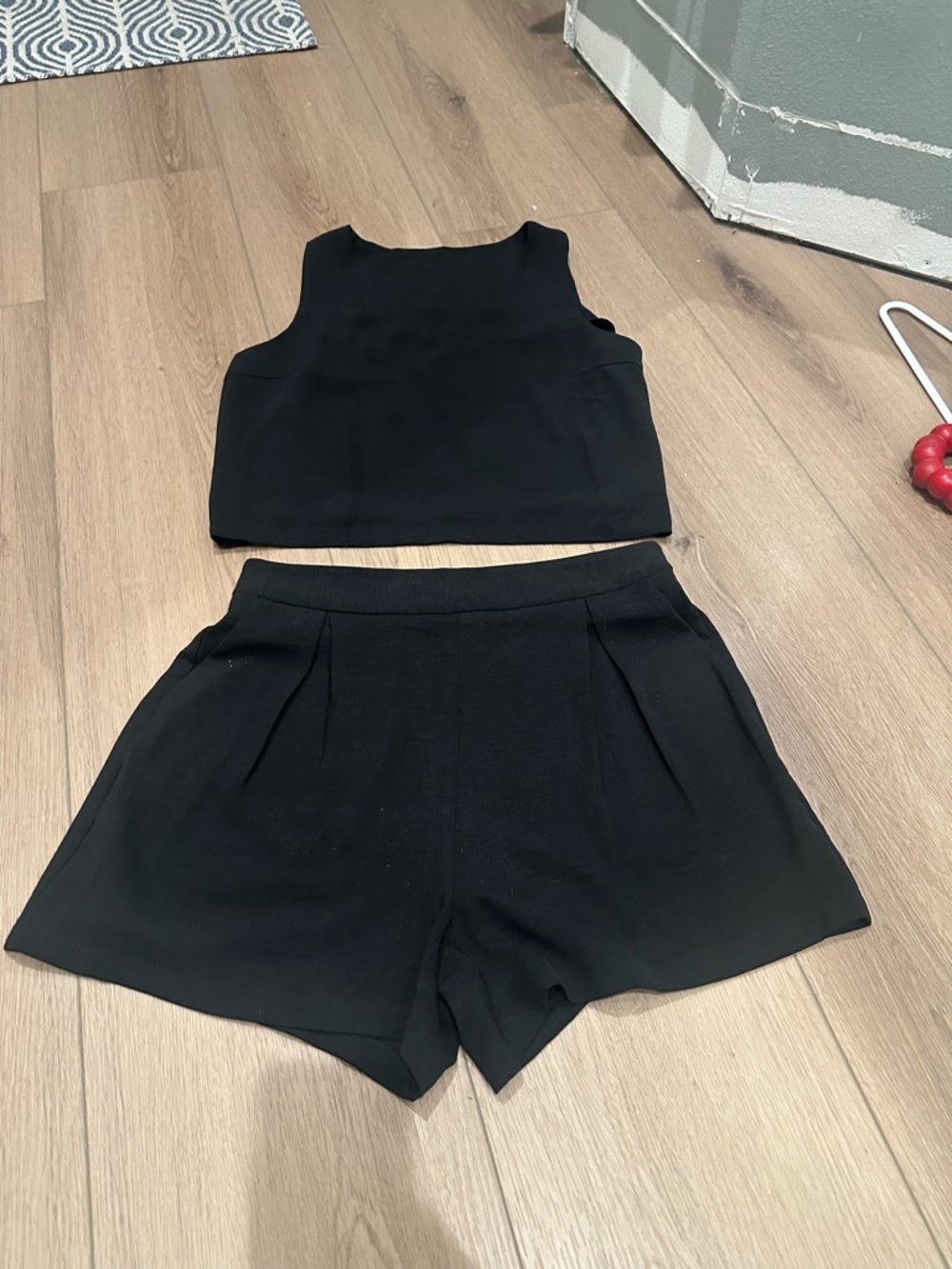 Black Two-Piece Top & High-Waist Shorts Set